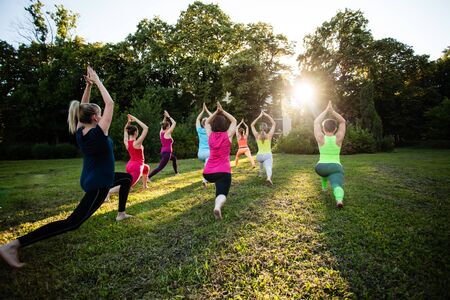 Yoga on a natureの写真素材