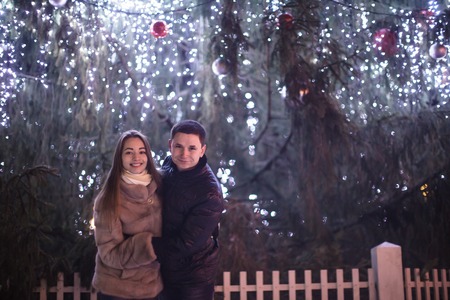 Couple and The Christmas treeの写真素材