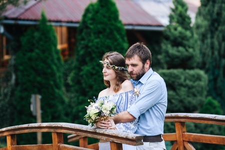 Eclectic rustic wedding coupleの写真素材