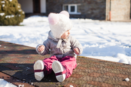 Winter walking of babyの写真素材