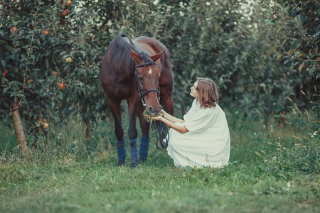 Woman and horseの写真素材