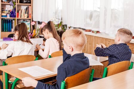Children taking an examの写真素材