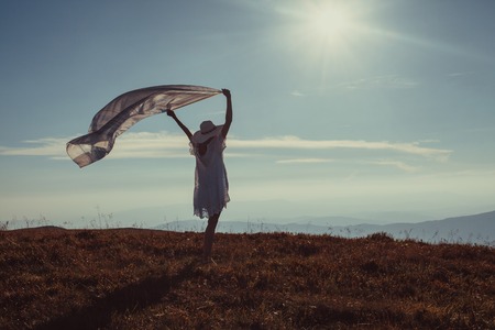 Unity of the girl with natureの写真素材