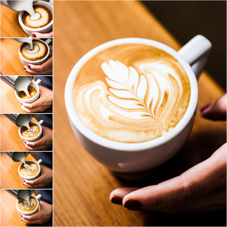 Barista making a rosetta drawの写真素材