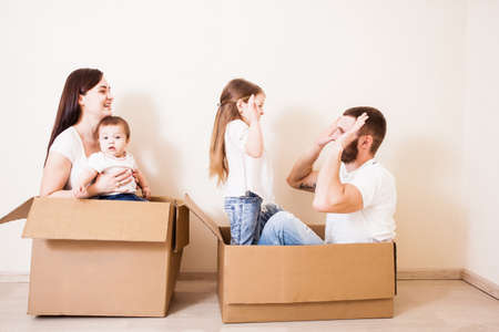 happy family with two kidsの写真素材