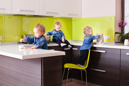 Danger kitchen for little kidsの写真素材