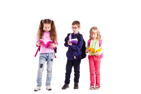 Pupils with backpacksの写真素材