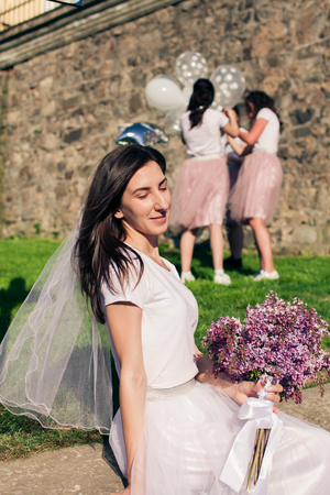 The future bride on the hen partyの写真素材