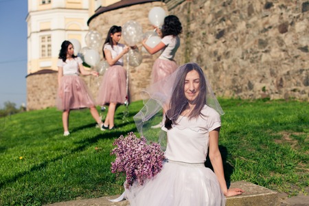 The bride relaxes before the weddingの写真素材