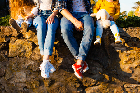 Family rest during the walkの写真素材