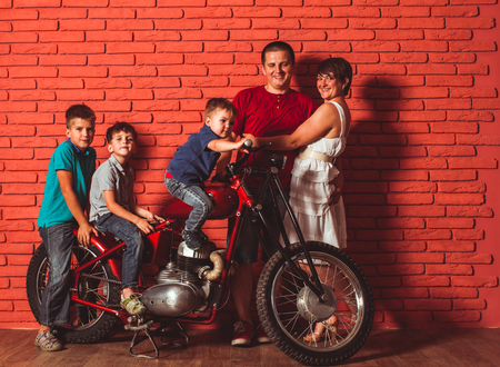 The concept of family travel on a motorcycleの写真素材