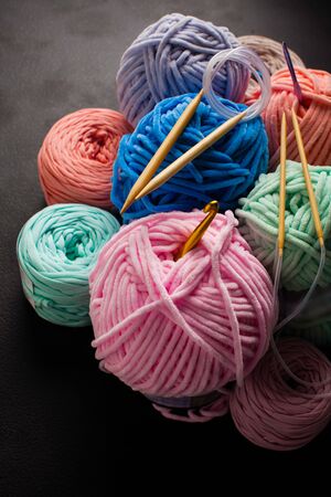 part of heap of plush and textile yarn balls