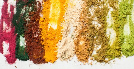 Superfood smoothie boosters, various dietary supplements in bowlsの写真素材