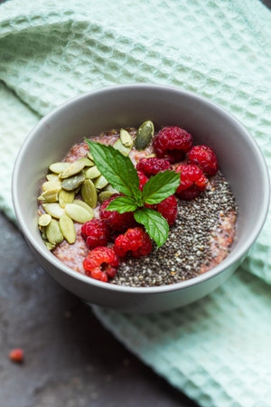 Healthy breakfast flavoured by berries and superdfoodsの写真素材