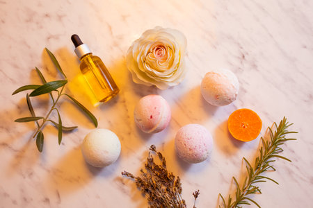 Handmade natural cosmetics and bath bombs with delicate aromaの写真素材