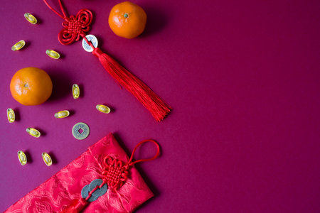 Chinese New Year Decoration - Red Packet and rich goldの写真素材