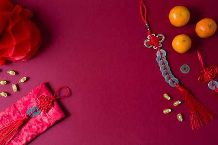 Place for text with Chinese New Year Decoration on the redの写真素材