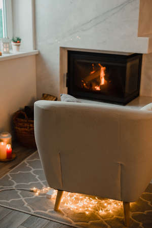 Interior of a cozy room in wintertimeの写真素材