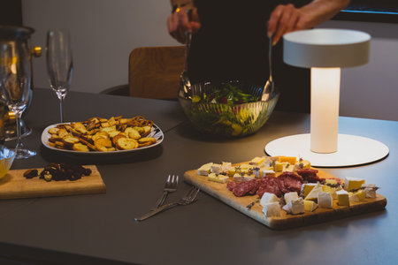 Party for two with champagne and appetizersの写真素材