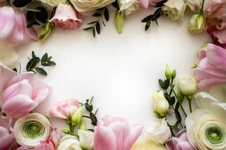Pink and white flowers border design over the white