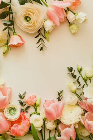 Pink and white flowers border design over the white