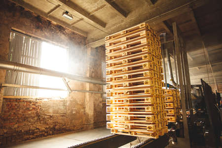Kyiv, Ukraine - September 20, 2019: Piles of EPAL pallets at the Plant