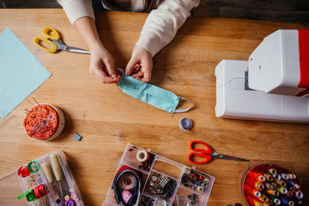 The final stage of medical mask sewingの写真素材