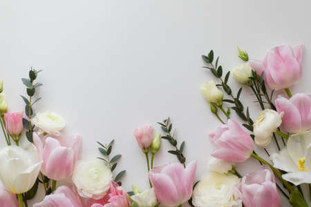 Pink and white flowers border design over the white