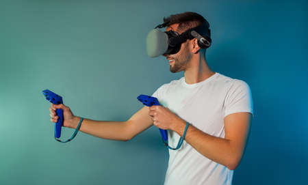 Man using a gaming gadget for virtual reality