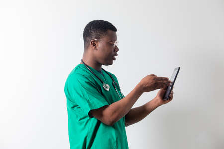 Young doctor providing online consultation while pandemic
