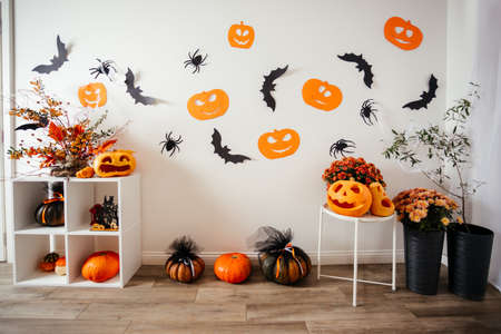 Stylish interior decoration for autumn seasonal holidaysの写真素材