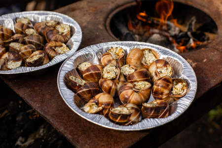 Catalan food. Snails from the barbecue, in Catalan Cargols a la Llaunaの写真素材
