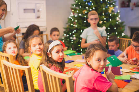 the children create a beautiful application togetherの写真素材