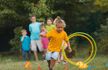 fun and healthy games for kids outdoorsの写真素材