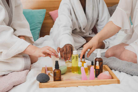 The set of the natural skincare products at the spaの写真素材