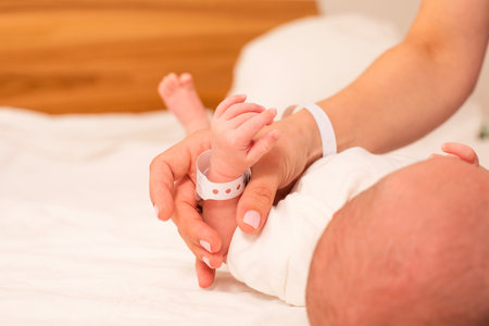 The first communication between mom and newborn babyの写真素材