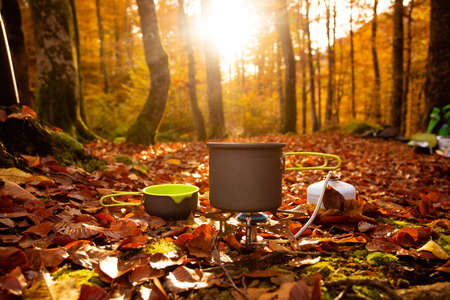 Late autumn is suitable for camping with special equipmentの写真素材