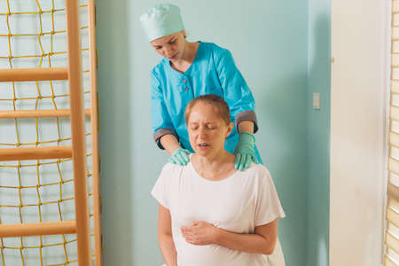 Woman gives birth at hospital, have a contractionの写真素材