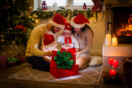 Happy family mother father and children at Chriasmtas timeの写真素材