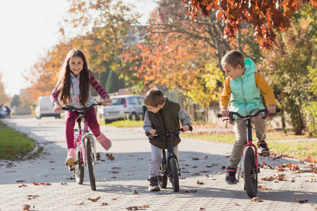 Kids ready for the first cycling competitionの写真素材