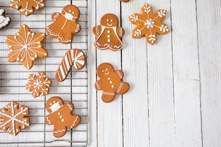 Gingerbread cookies on the white wooden table