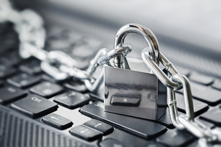 Padlock on computer keyboard. Network Security, data security and antivirus protection PC.