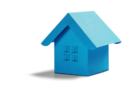 Estate concept, toy paper house with windows on isolated white background with shadow. Idea for real estate concept, personal property and family house.の写真素材