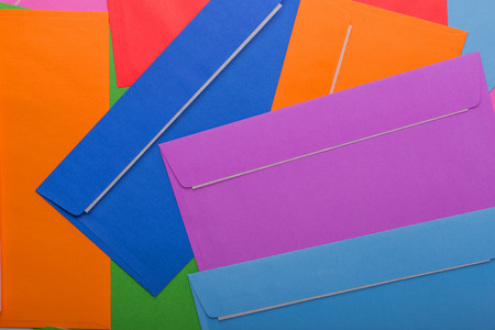 Many postal color envelopes.Background of beautiful envelopes for designers.