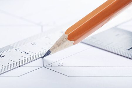 Drawing detail, drawing tools and engineering scheme. Design and architecture.