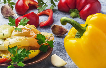 salad of bell pepper, herbs and garlicの写真素材