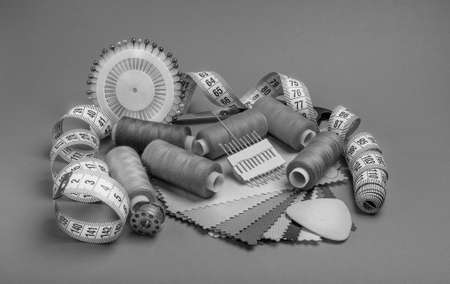 Black and white set of sewing accessories.