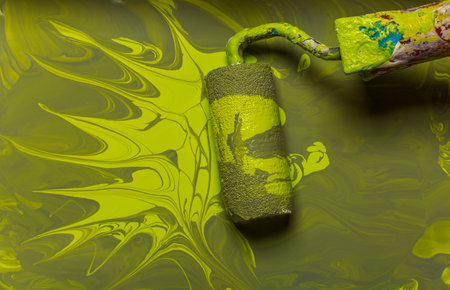 abstract artistic background. Green and yellow texture. . Smears of paint. Modern Art.の写真素材