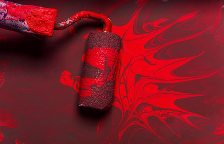 abstract artistic background. red texture. Smears of paint. Modern Art.の写真素材