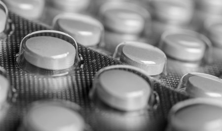 medical pills on black and white backgroundの写真素材